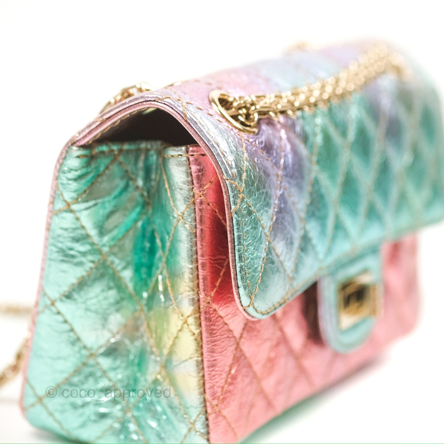 Chanel Quilted Mini Reissue 224 Metallic Rainbow Crumpled Calfskin Gold Hardware