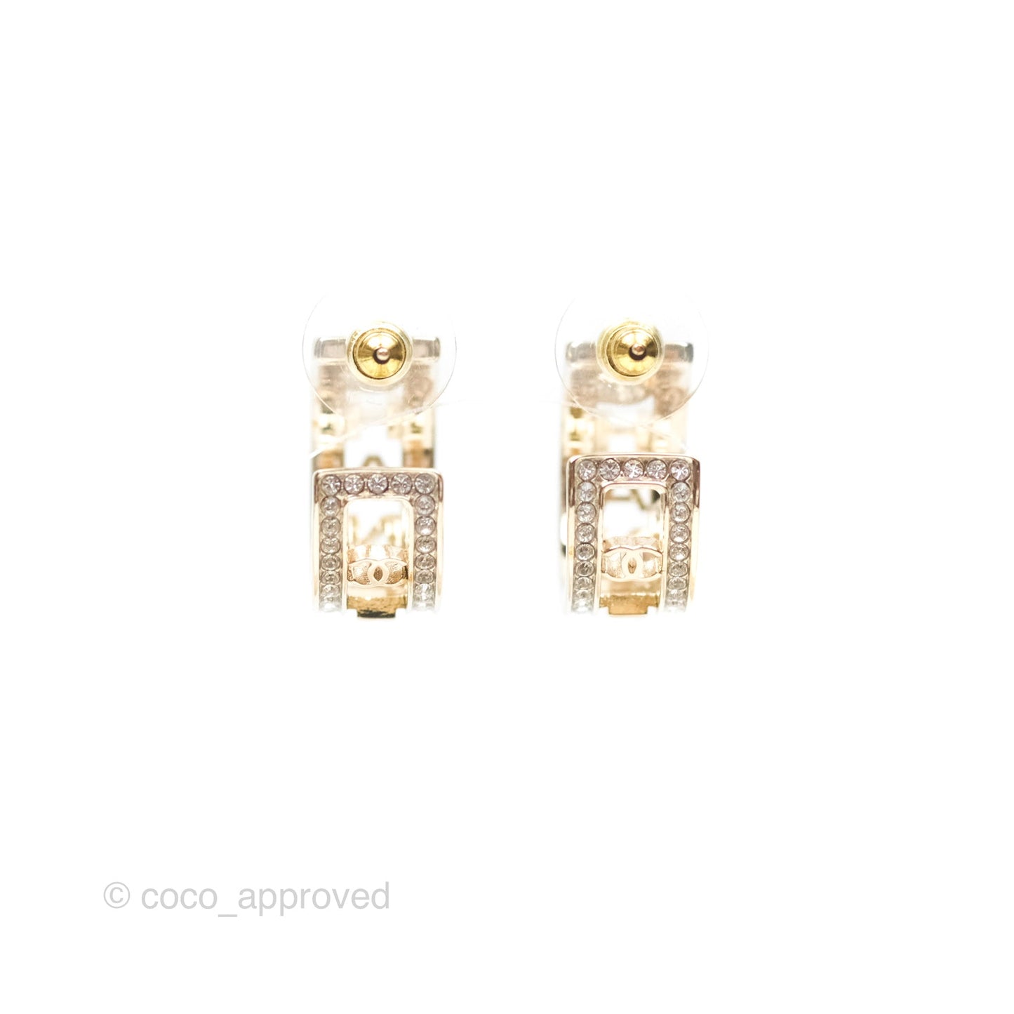 Chanel Logo Crystal Hoop Earrings Gold Hardware 21V
