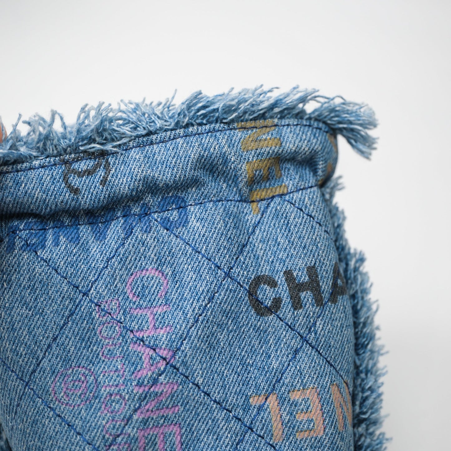 Chanel Mood Denim Mini Bucket Bag with Chain Blue Gold Hardware