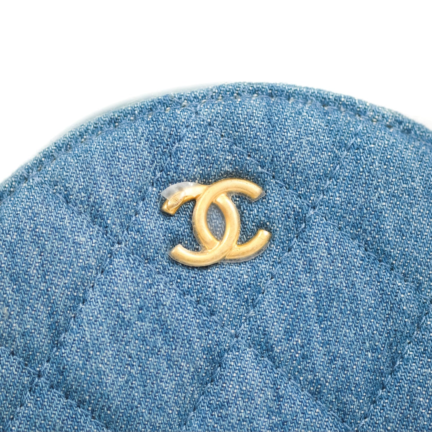 Chanel Quilted Pearl Crush Round Clutch With Chain Denim Aged Gold Hardware