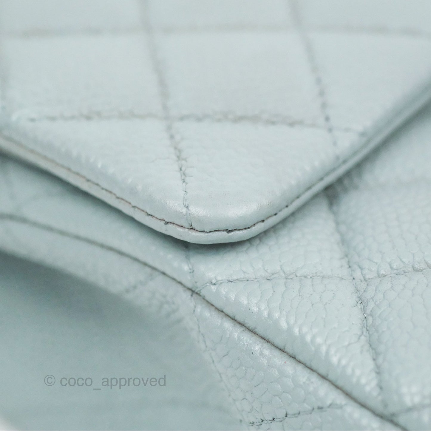 Chanel Classic M/L Medium Flap Quilted Light Grey Blue Caviar Silver Hardware