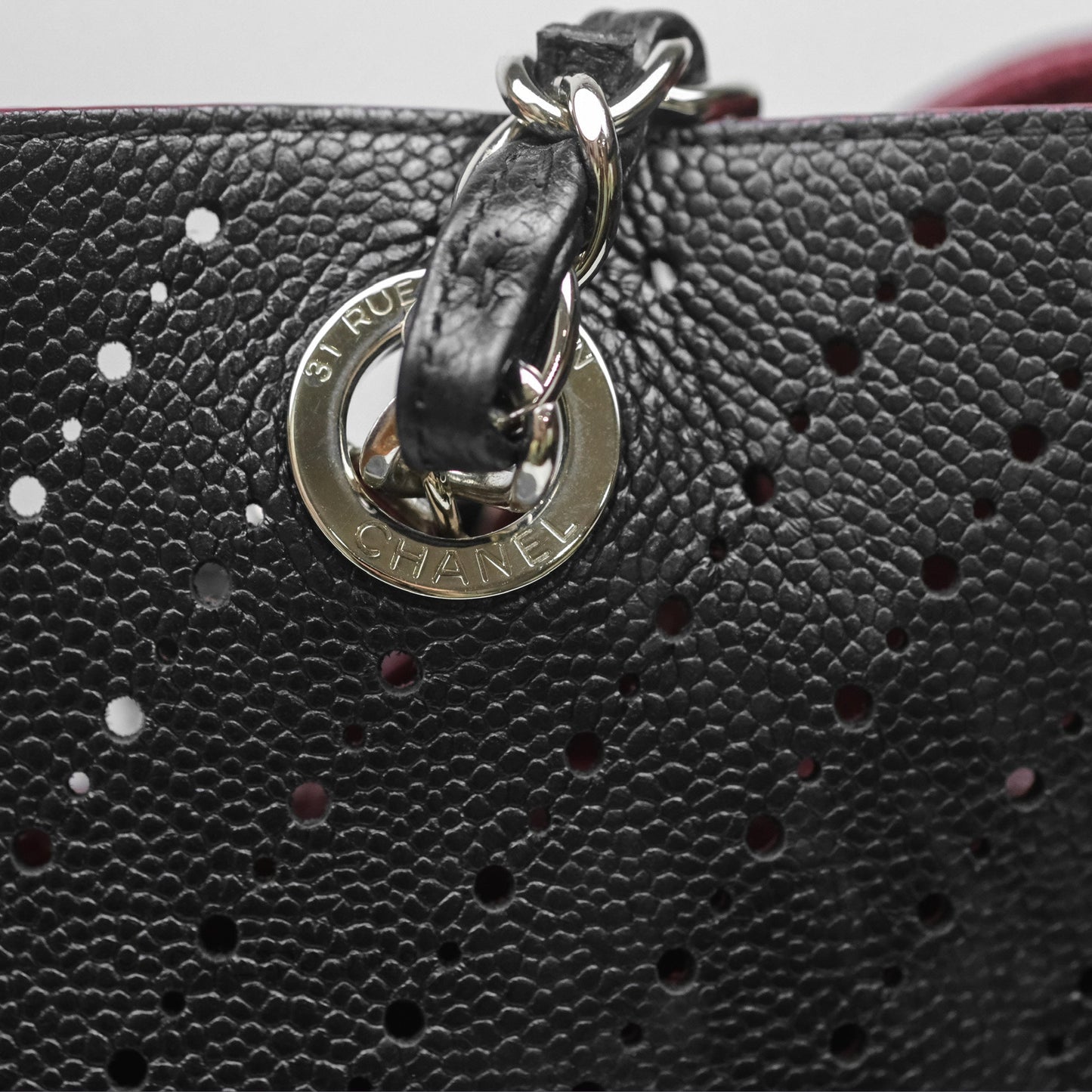 Chanel Large Shopping Tote Black Perforated Caviar Silver Hardware