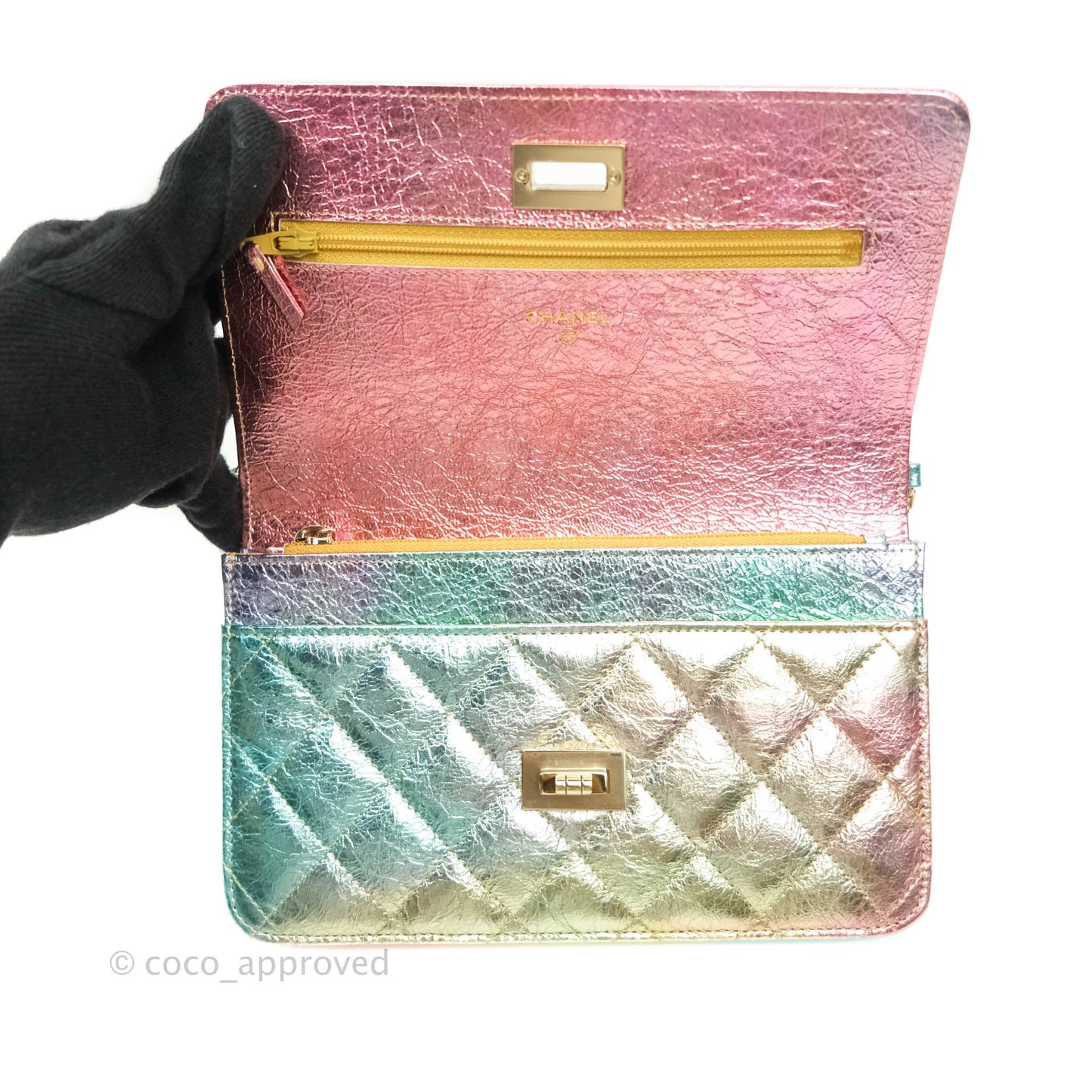 Chanel Quilted Reissue Wallet On Chain WOC Metallic Rainbow Aged Calfskin Gold Hardware