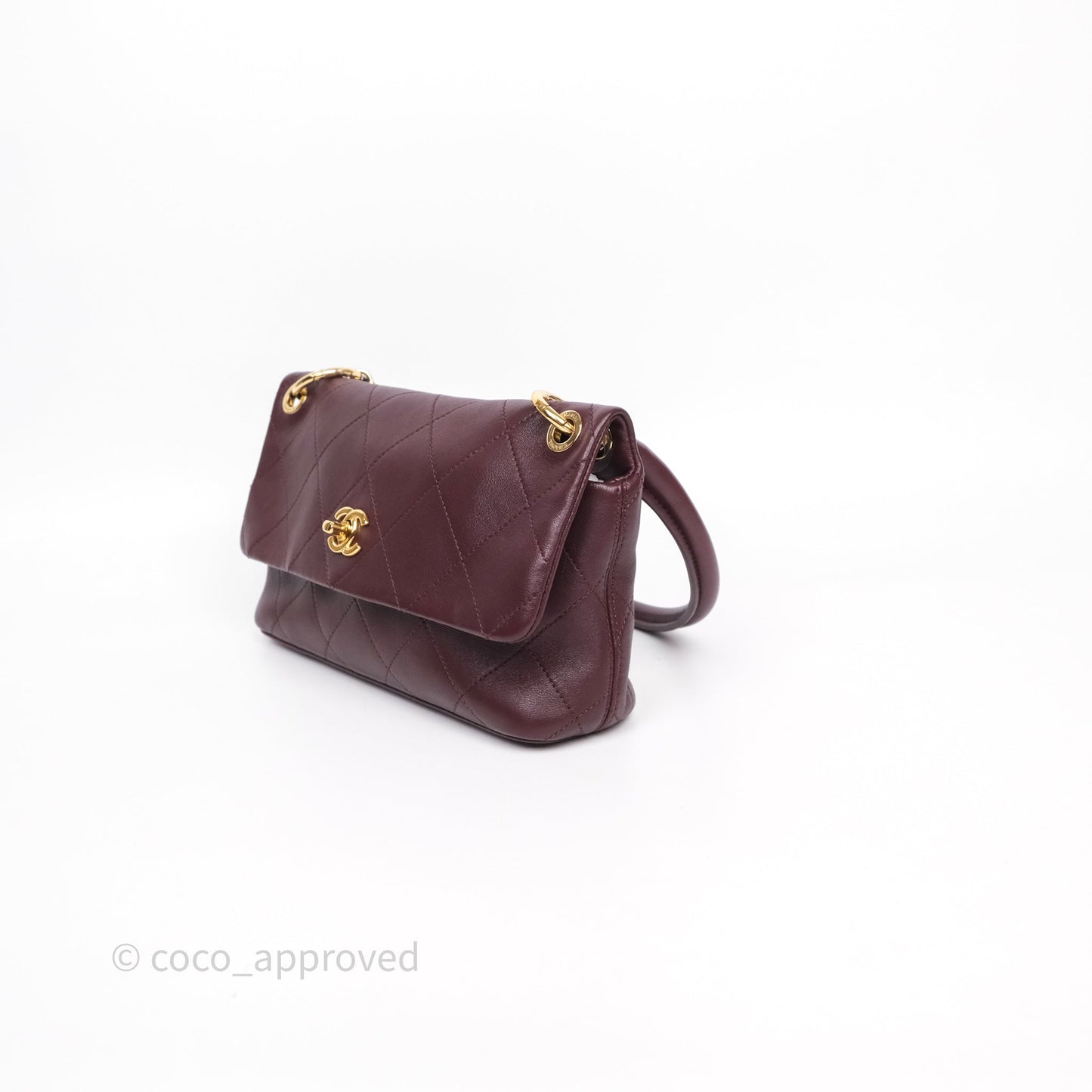 Chanel Quilted Shoulder Flap Bag Red Burgundy Lambskin Gold Hardware