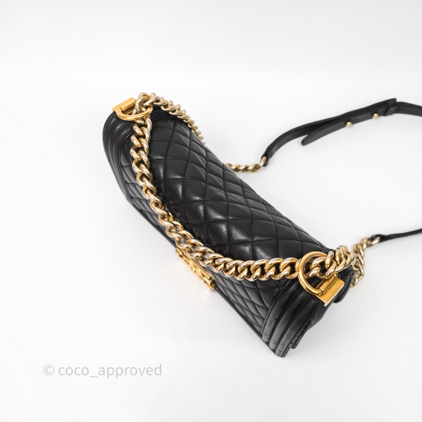 Chanel Medium Boy Quilted Black Lambskin Aged Gold Hardware