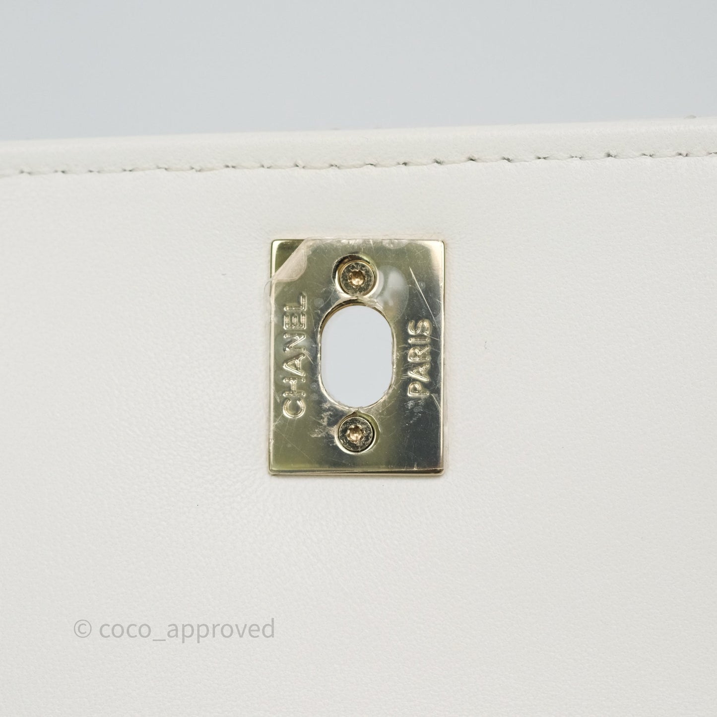 Chanel Mini Trendy CC Handle Bag Lacquered Logo White Lambskin