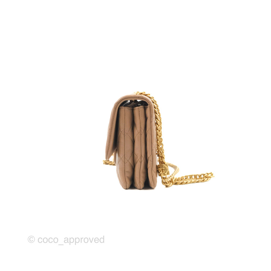 Chanel Flap Bag with Adjustable Strap Beige Lambskin Aged Gold Hardware 22K