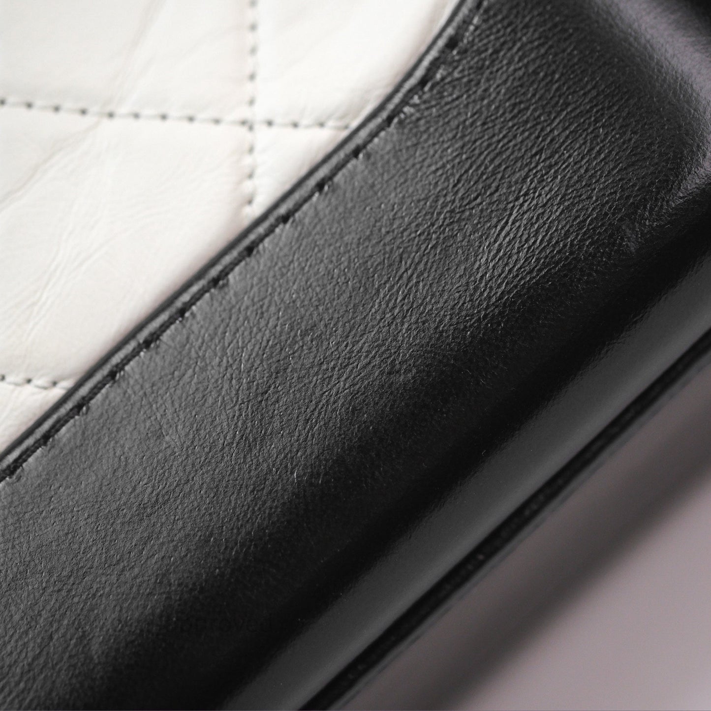 Chanel Small Gabrielle Hobo Quilted Black White Aged Calfskin