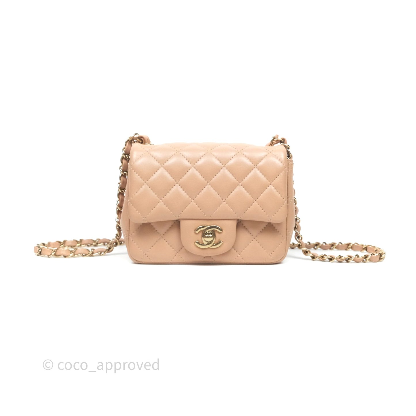 Chanel Mini Square Flap Quilted Beige Lambskin Gold Hardware