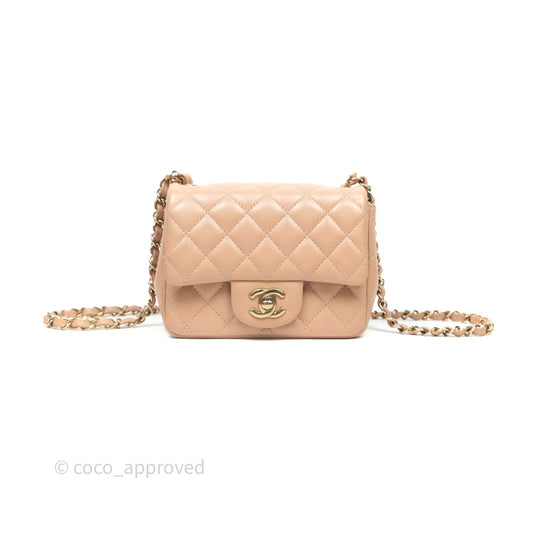 Chanel Mini Square Flap Quilted Beige Lambskin Gold Hardware