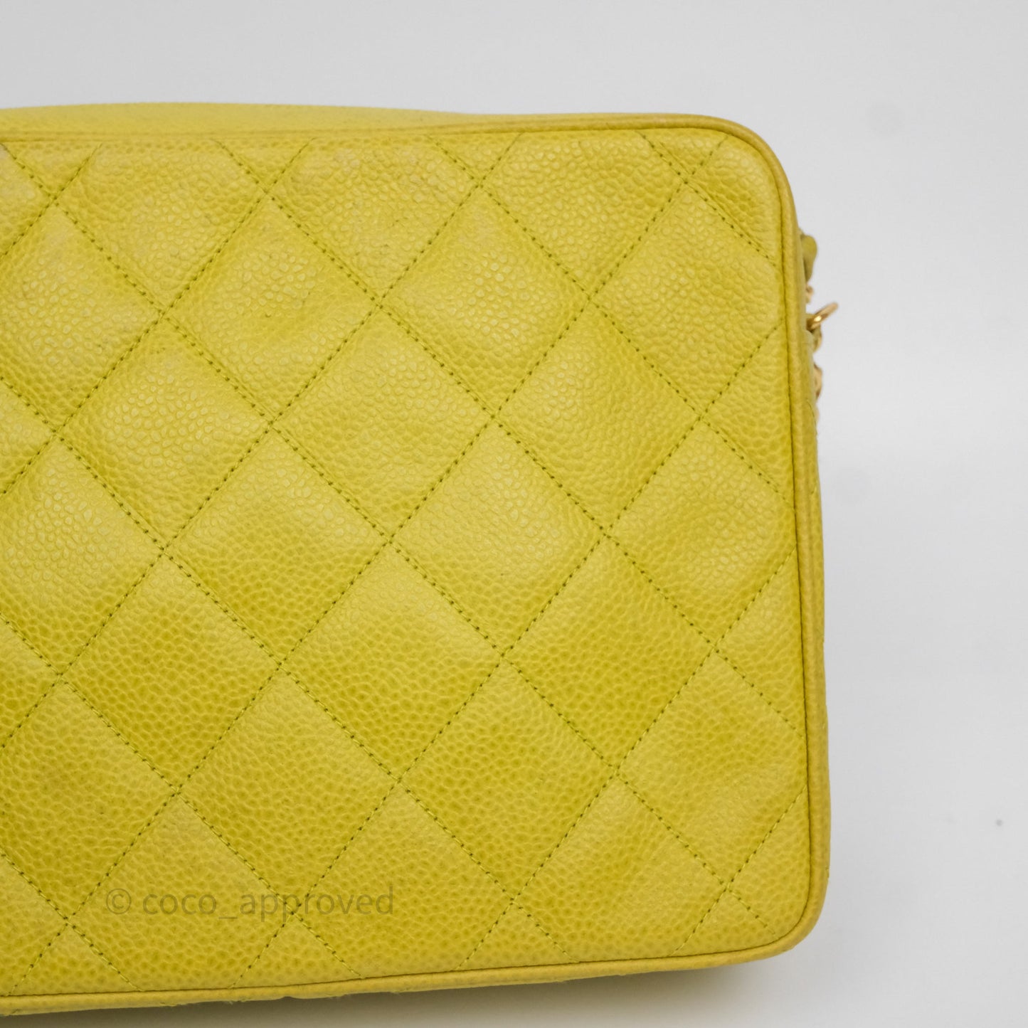 Chanel Vintage Quilted Camera Bag Green Yellow Caviar Gold Hardware