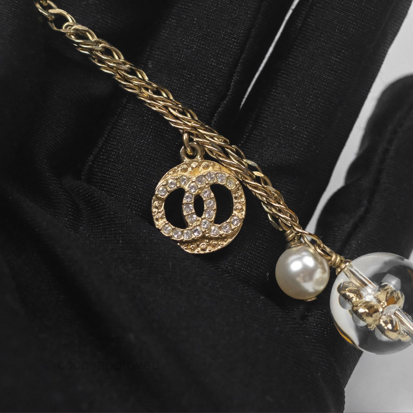 Chanel Star Crystal CC Pearl Ball Drop Earrings Gold Tone 19K