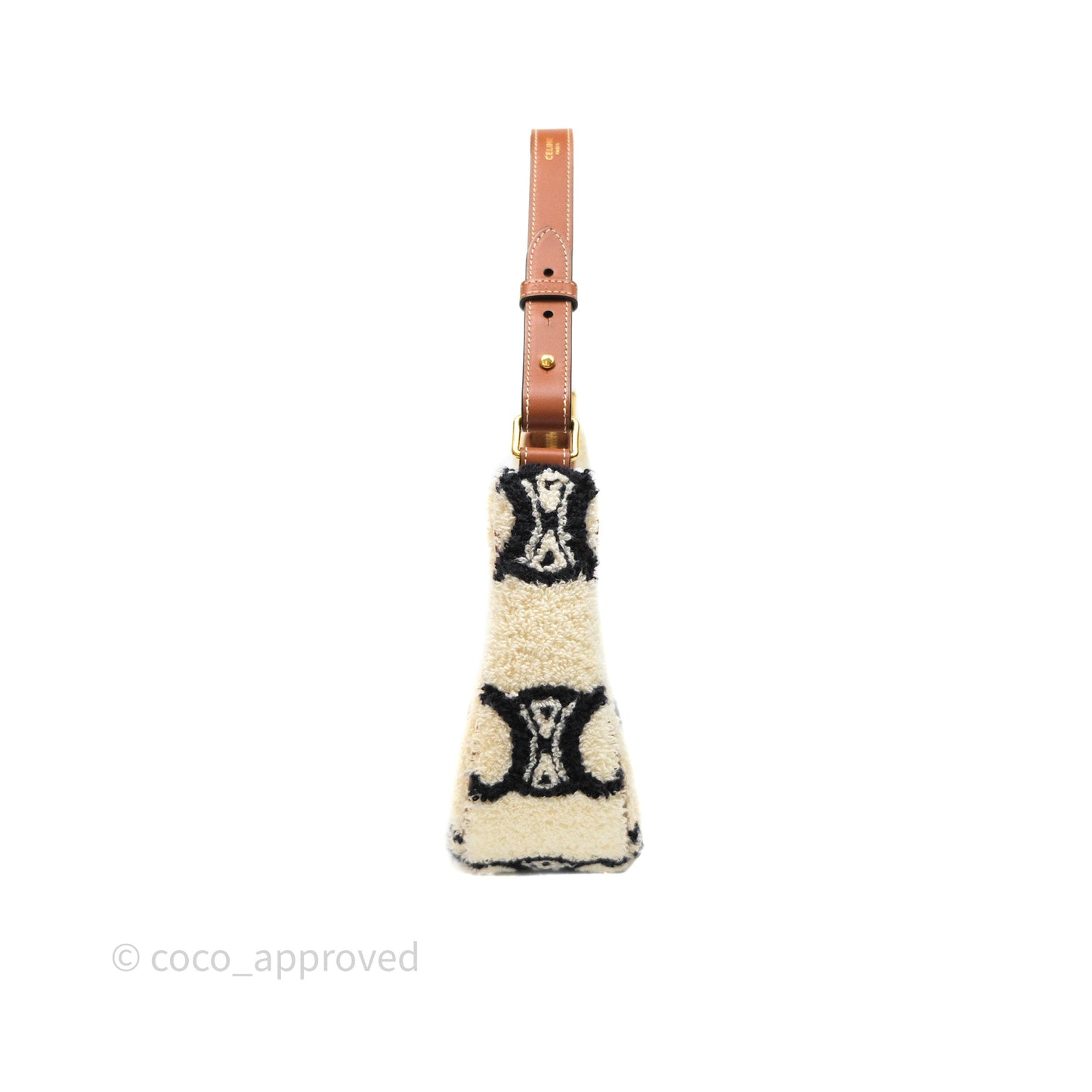 Celine Ava Bag in Embroidered Bouclette Textile with Triomphe Tan/ Navy