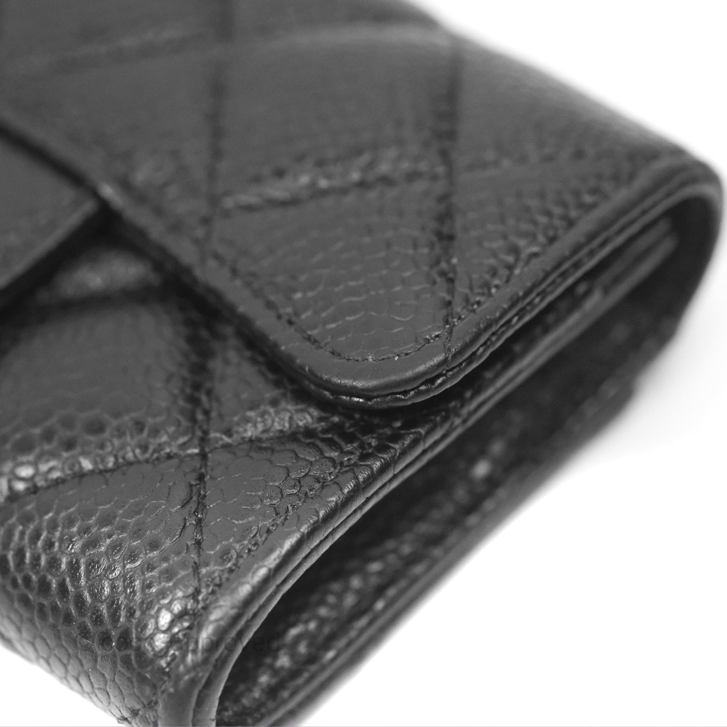 Chanel Quilted Flap Card Holder Black Caviar Silver Hardware