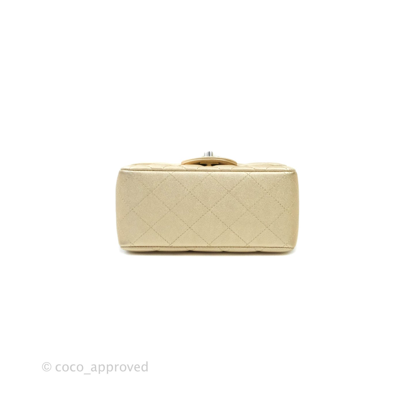Chanel Classic Quilted Mini Square Flap Iridescent Gold Gold Hardware 21P