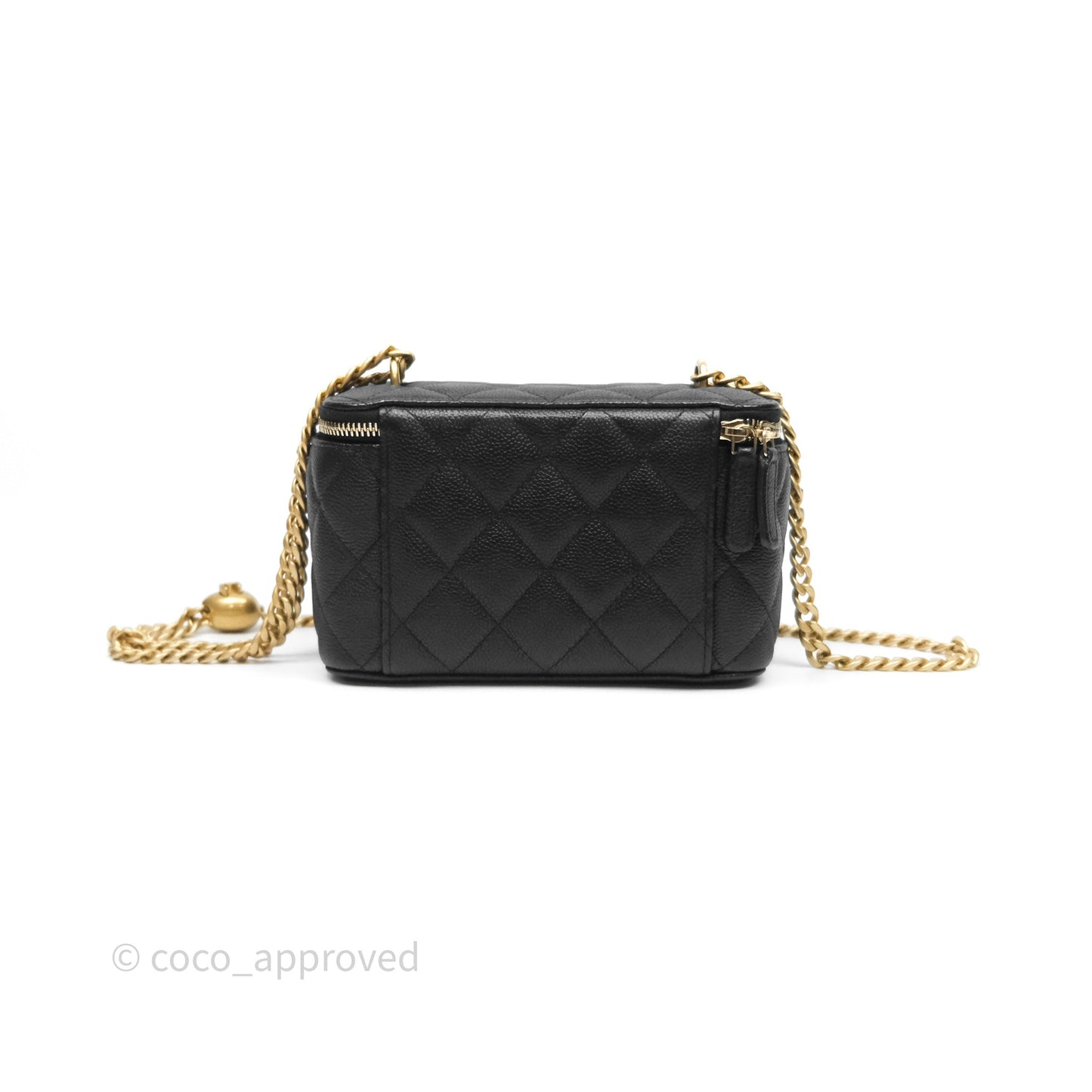 Chanel Vanity with Heart Adjustable Chain Black Caviar Aged Gold Hardware