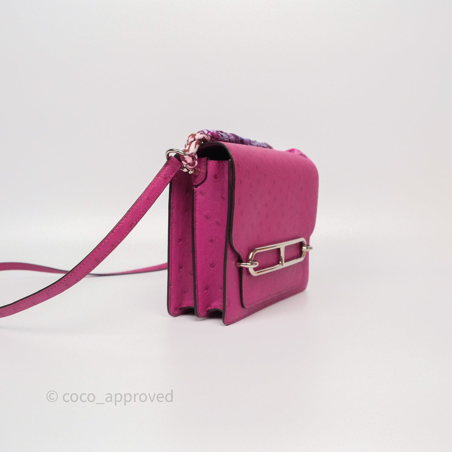 Hermès Roulis Mini 18 Rose Pourpre L3 Autruche Palladium Hardware