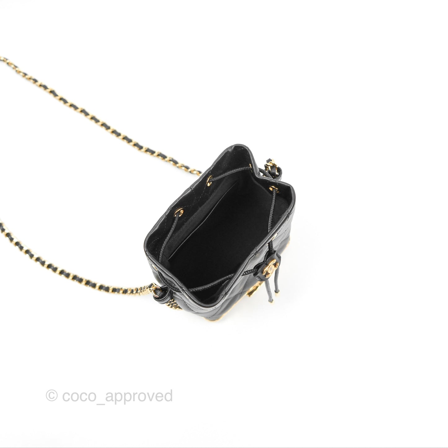 Chanel Small Bucket With Chain Black Lambskin Gold Hardware