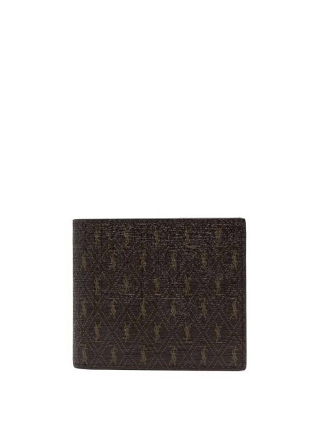 Luxury Saint Laurent Men’s Monogram Canvas and Smooth Leather Half Wallet Chestnut