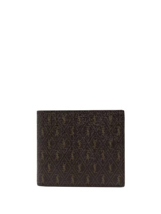 Luxury Saint Laurent Men’s Monogram Canvas and Smooth Leather Half Wallet Chestnut