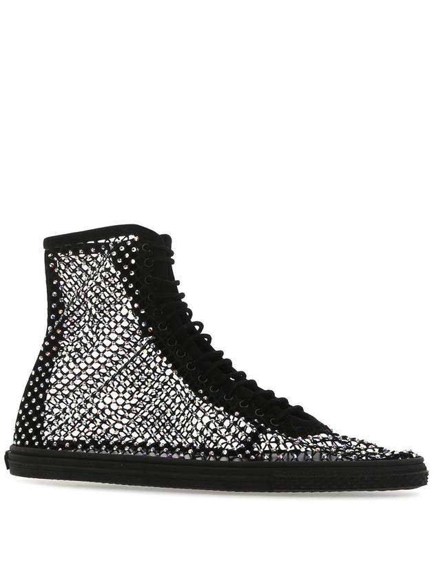 Luxury Saint Laurent Rhinestone Diamond High-Top Sneakers Black