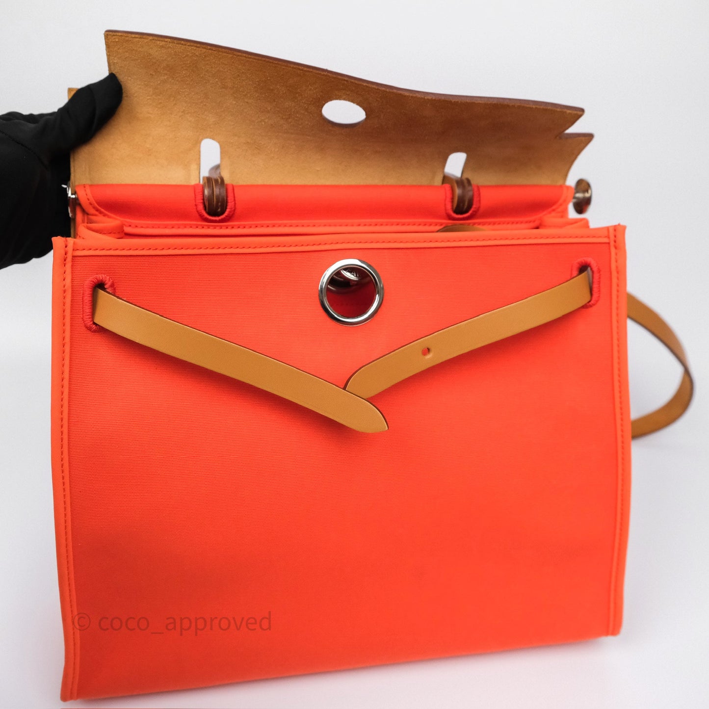 Hermès Herbag Zip 31 Capucine 9T / Fauve 34 Canvas Palladium Hardware
