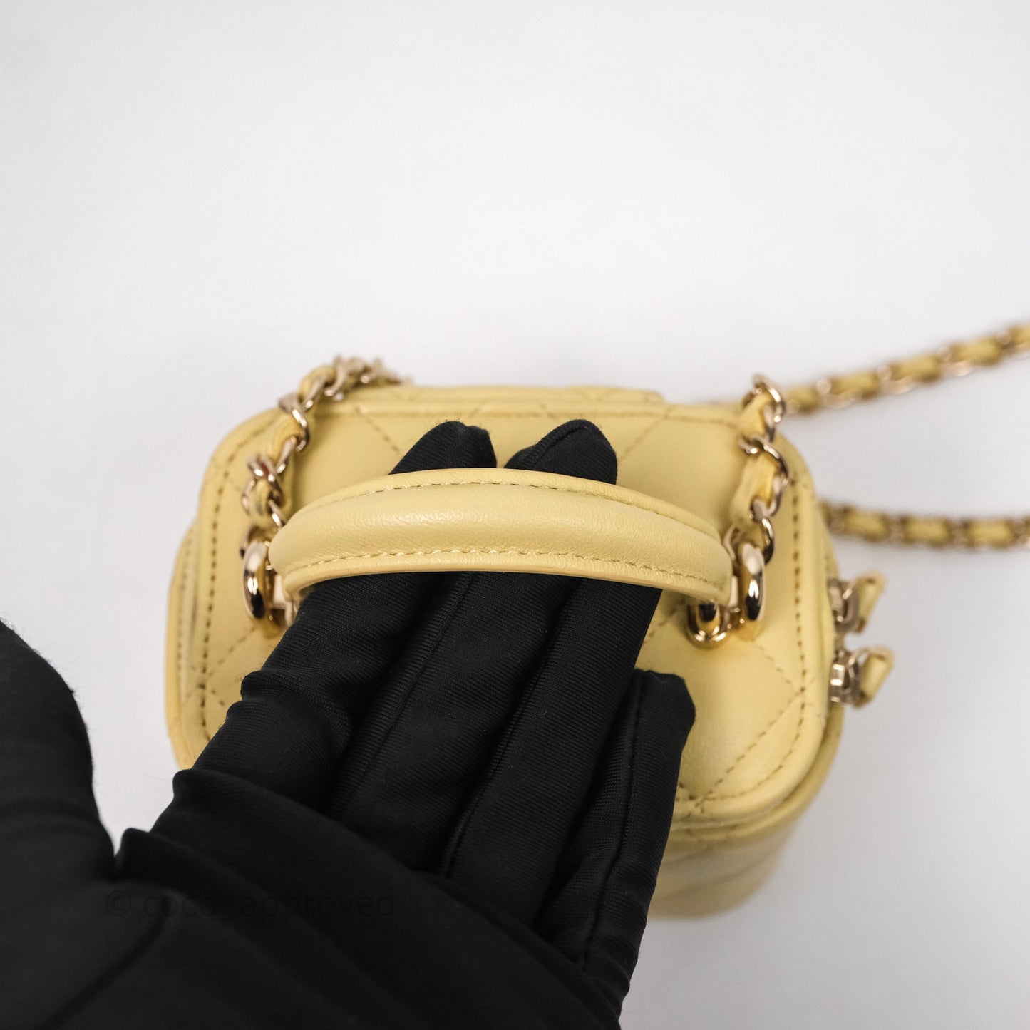 Chanel Mini Top Handle Vanity With Chain Yellow Lambskin Gold Hardware