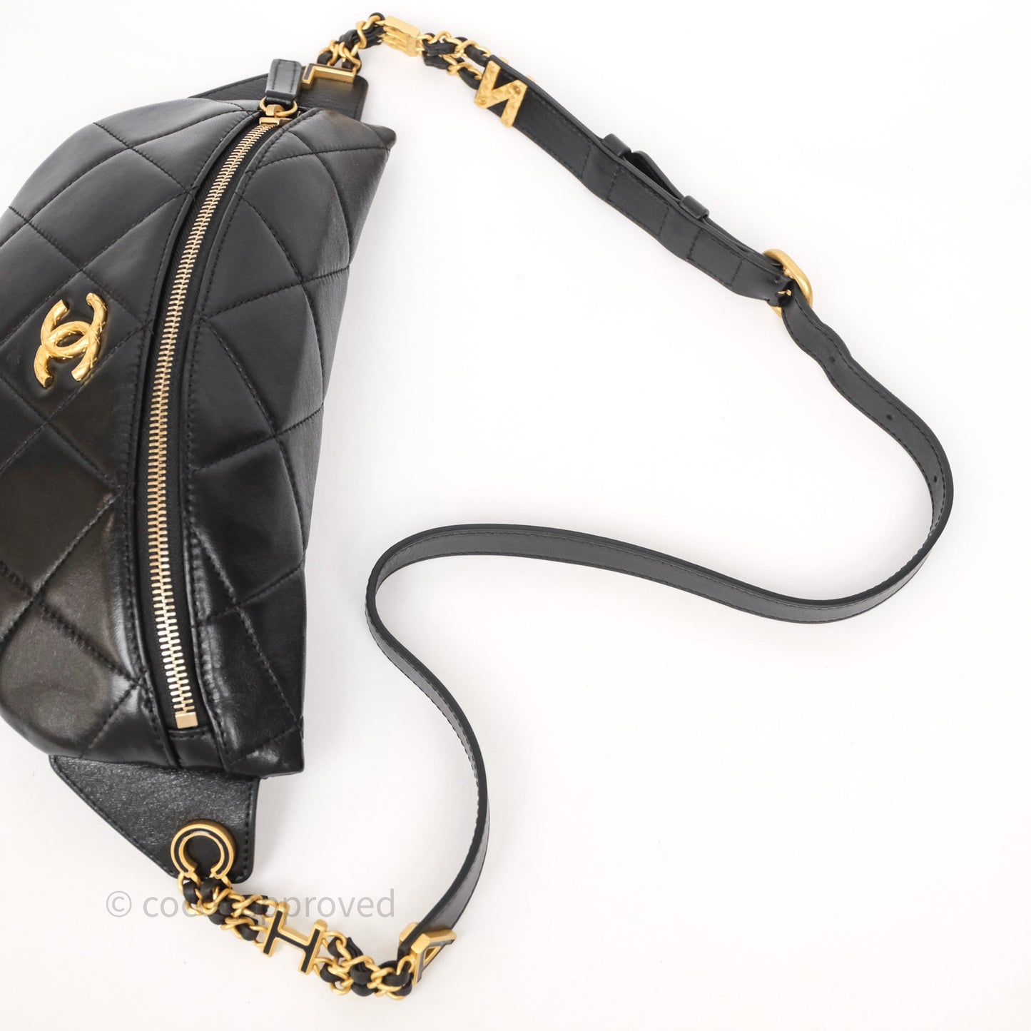 Chanel Quilted Waist Bag Lambskin Black Aged Gold Hardware