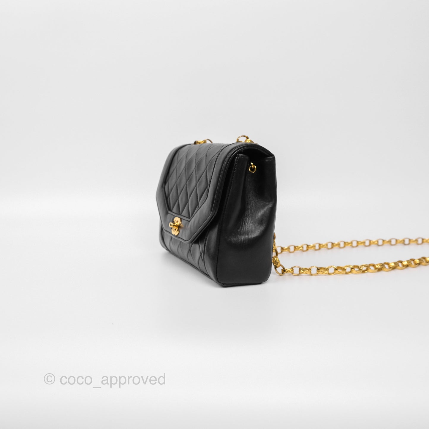 Chanel Vintage Small Diana Flap Black Lambskin 24K Gold Hardware