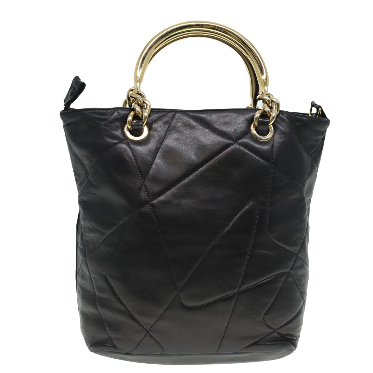 Luxury Prada Hand Bag Leather Black Gold  89038