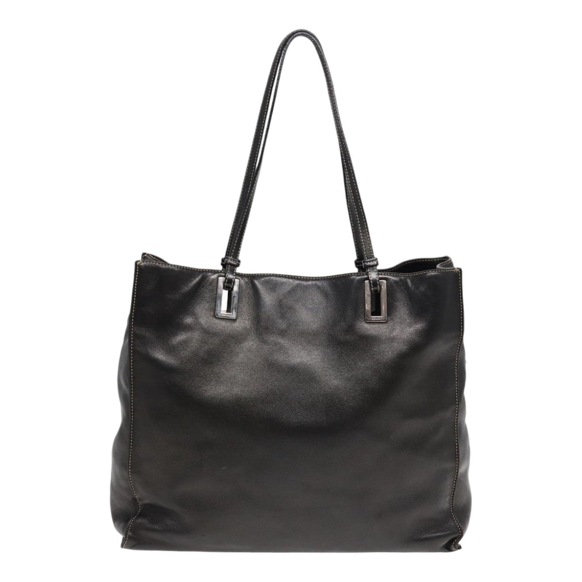 Luxury Prada Tote Bag Leather Black Silver  89039
