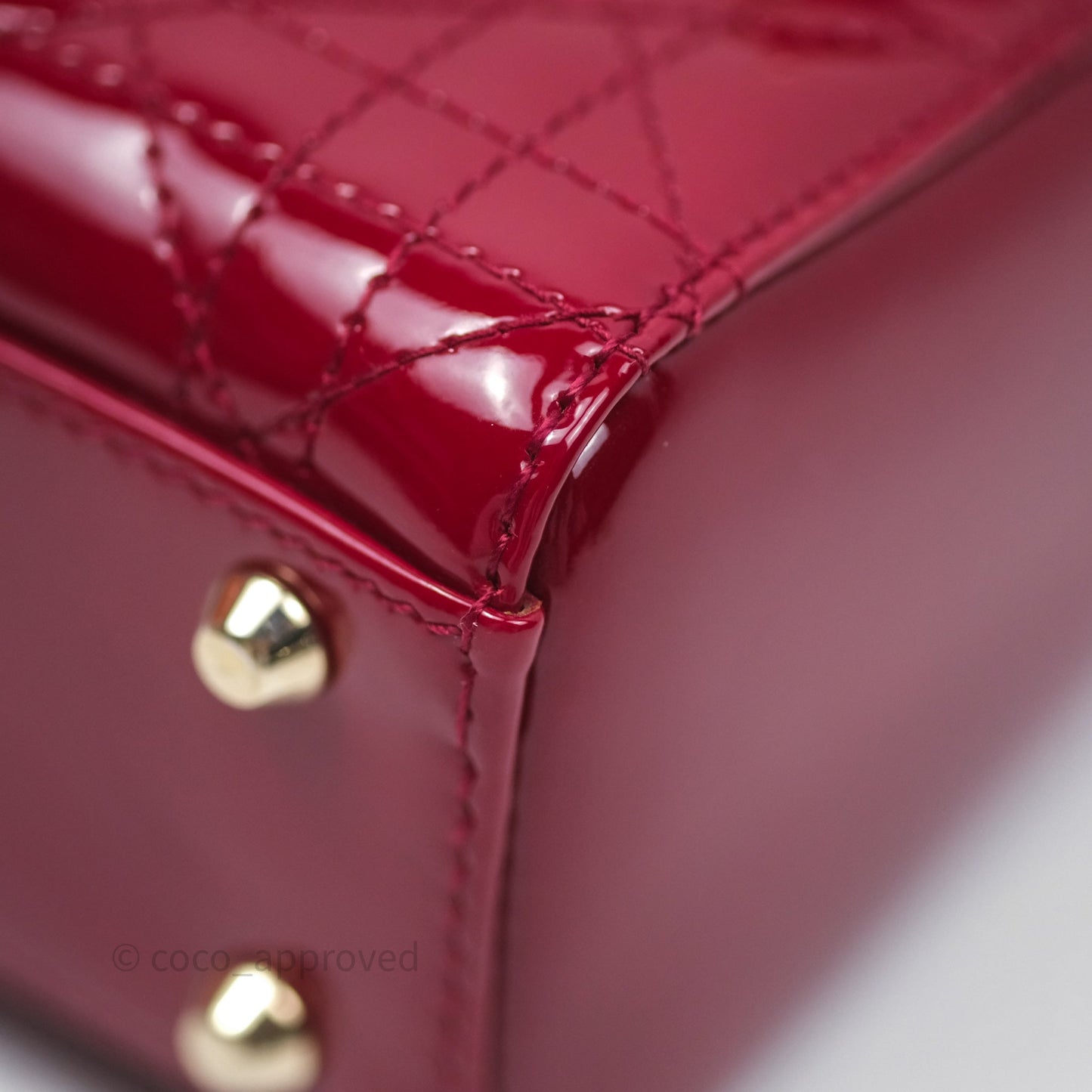 Christian Dior Mini Lady Dior Red Patent Cannage Gold Hardware