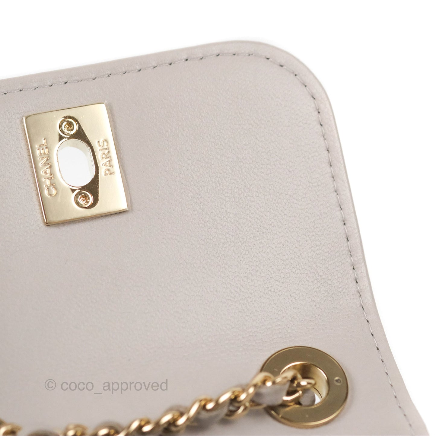 Chanel Mini Quilted Trendy CC Clutch With Chain Light Grey Lambskin Gold Hardware