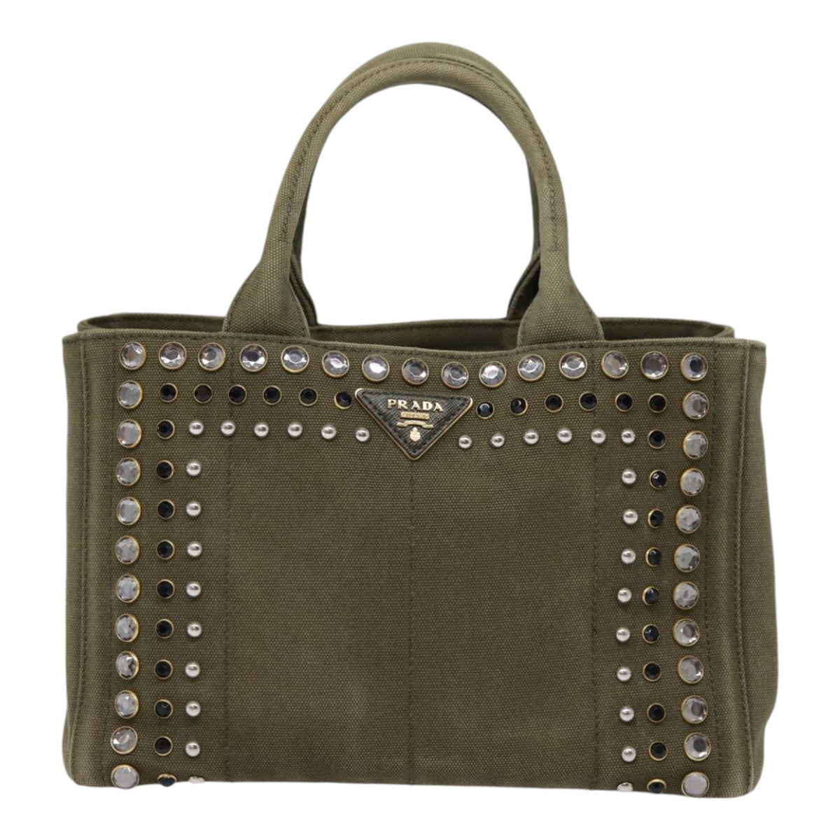 Luxury Prada Bijoux Canapa PM Hand Bag Canvas 2way Khaki Gold  89045