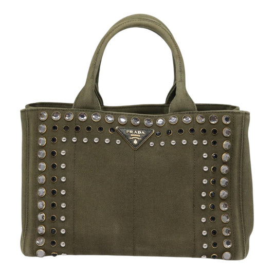 Luxury Prada Bijoux Canapa PM Hand Bag Canvas 2way Khaki Gold  89045