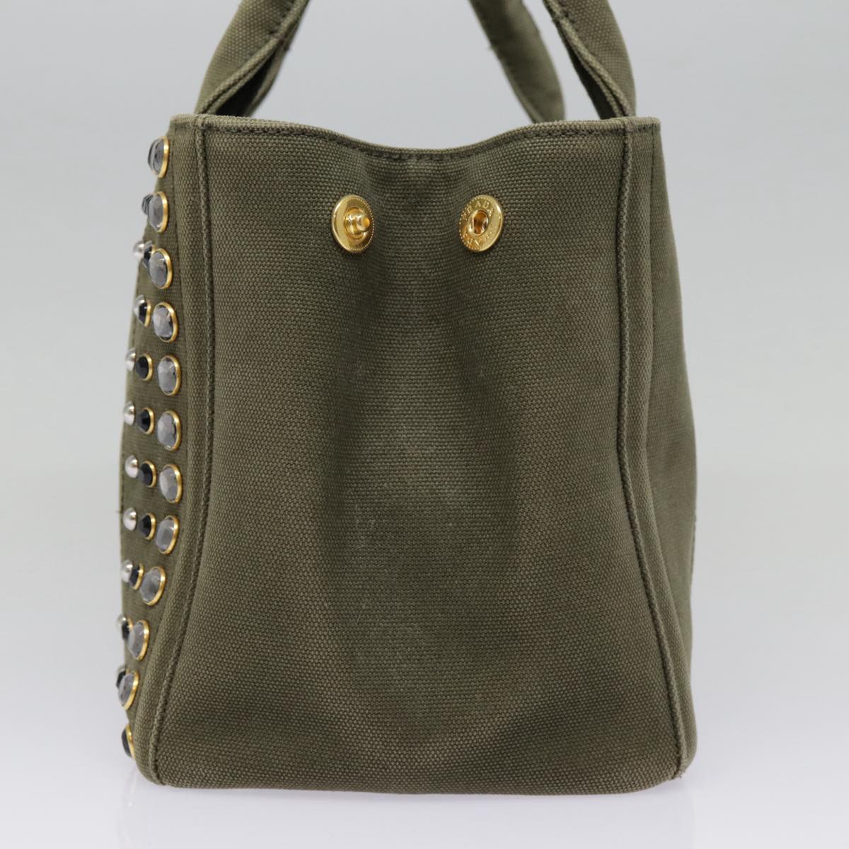 Luxury Prada Bijoux Canapa PM Hand Bag Canvas 2way Khaki Gold  89045