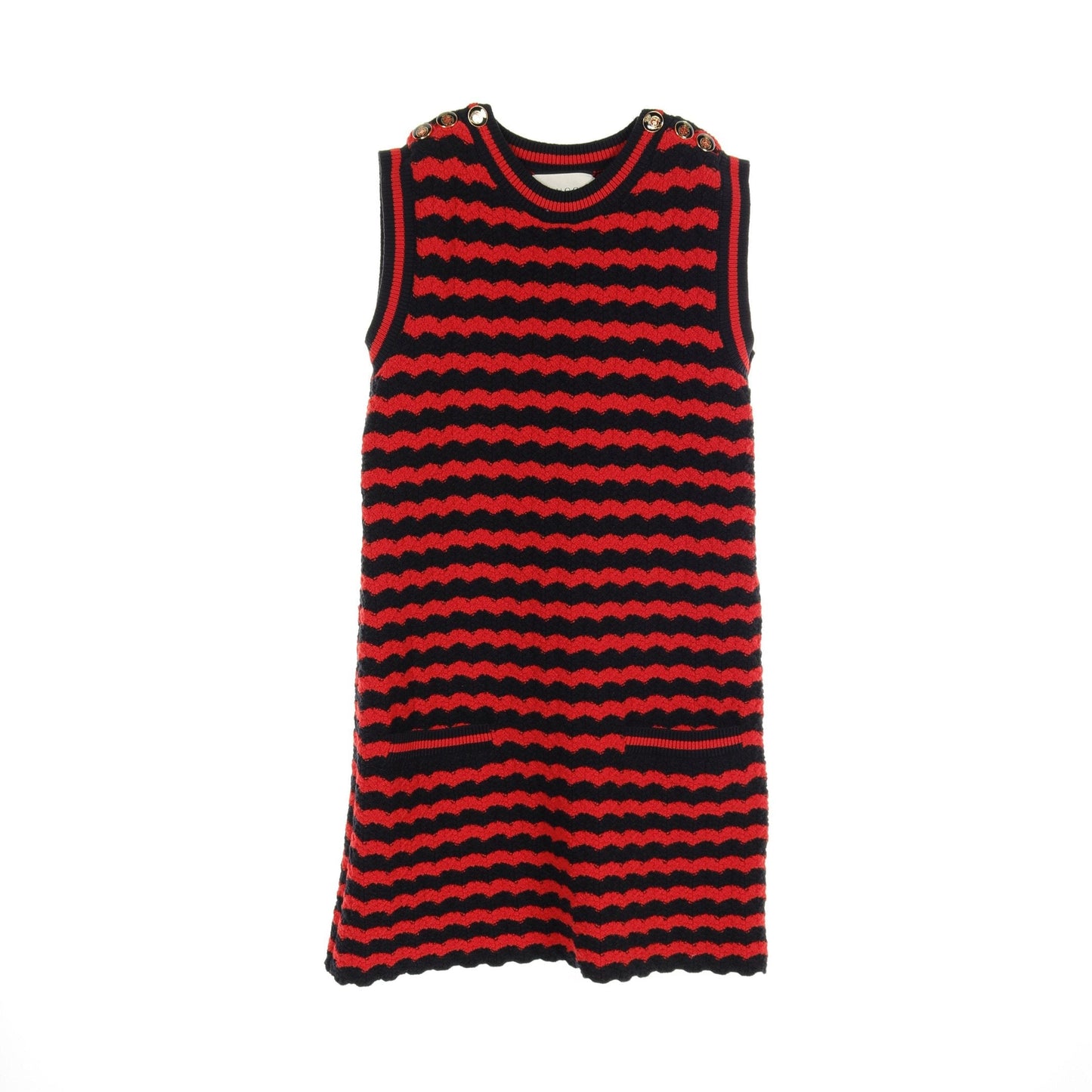 Luxury Gucci Trending 2025 Knit dress No sleeve Stripes Wool Cotton Red Navy