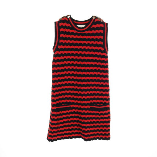 Luxury Gucci Trending 2025 Knit dress No sleeve Stripes Wool Cotton Red Navy