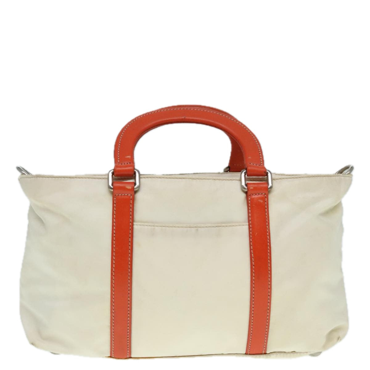 Luxury Prada Hand Bag Nylon 2way Cream Silver  89096