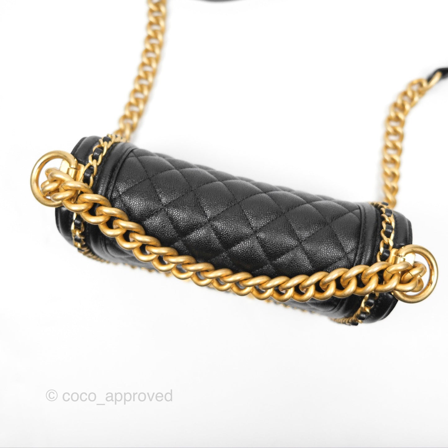 Chanel Small Chain Around Boy Quilted Black Caviar Aged Gold Hardware