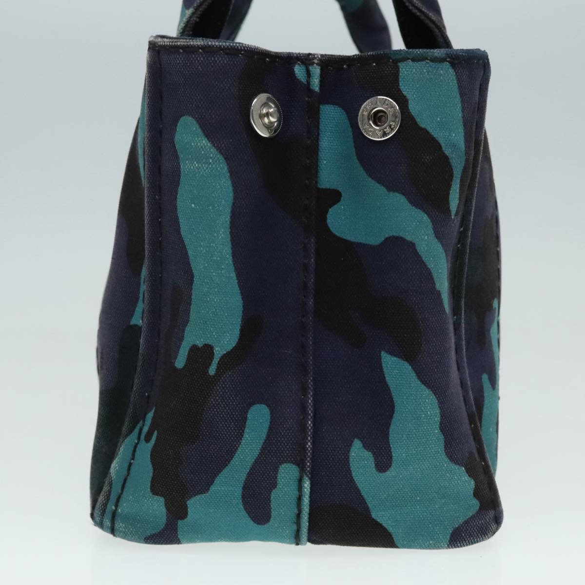 Luxury Prada Canapa PM Hand Bag Canvas Navy Silver  89099
