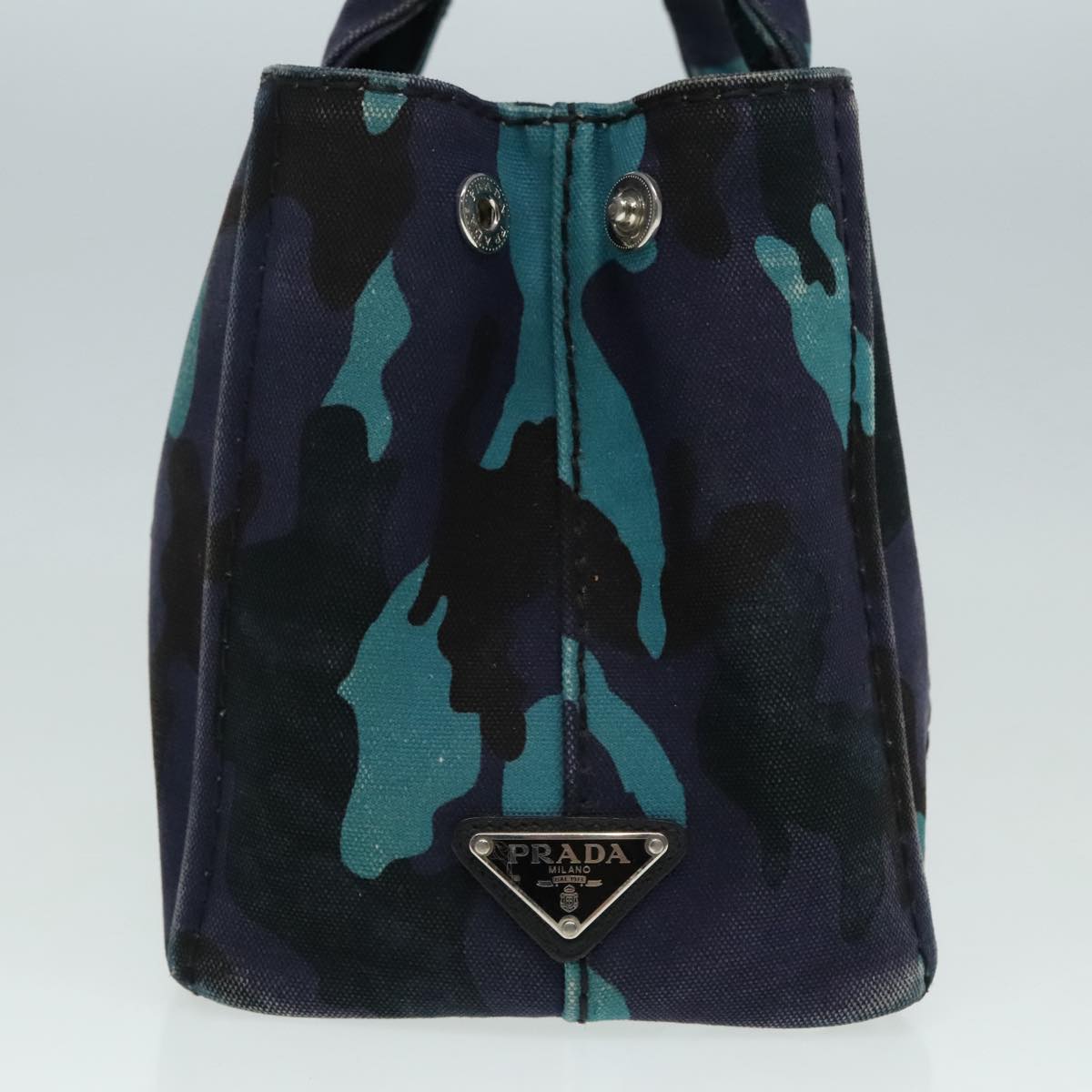 Luxury Prada Canapa PM Hand Bag Canvas Navy Silver  89099