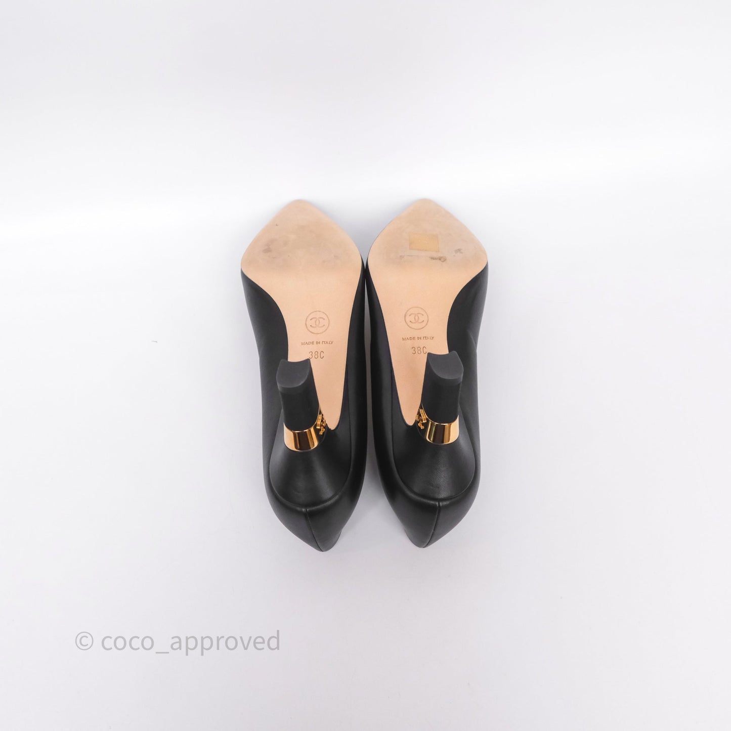 Chanel CC Cap Toe Pumps Heels Black Lambskin Size 38