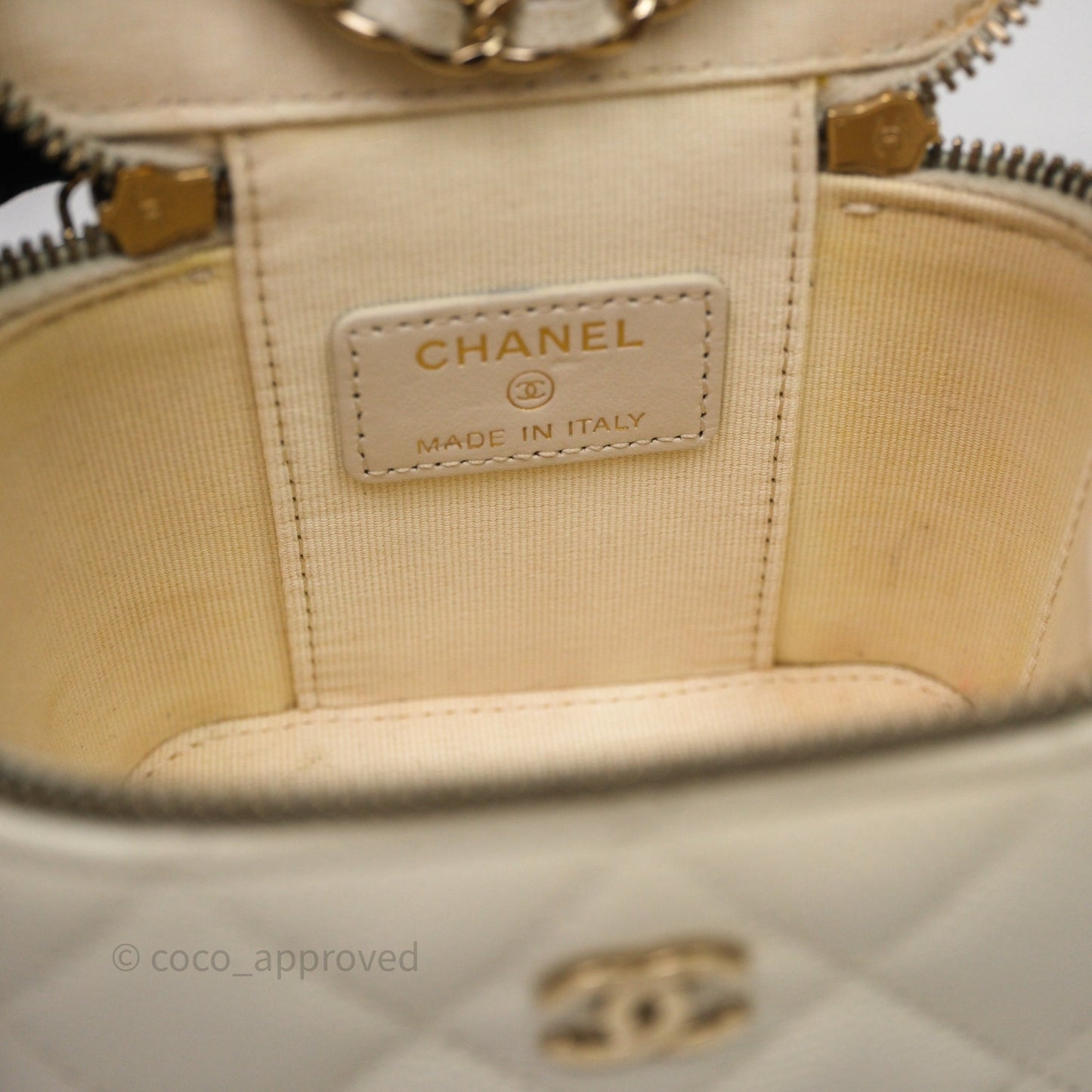Chanel Mini Vanity With Chain White Caviar Gold Hardware