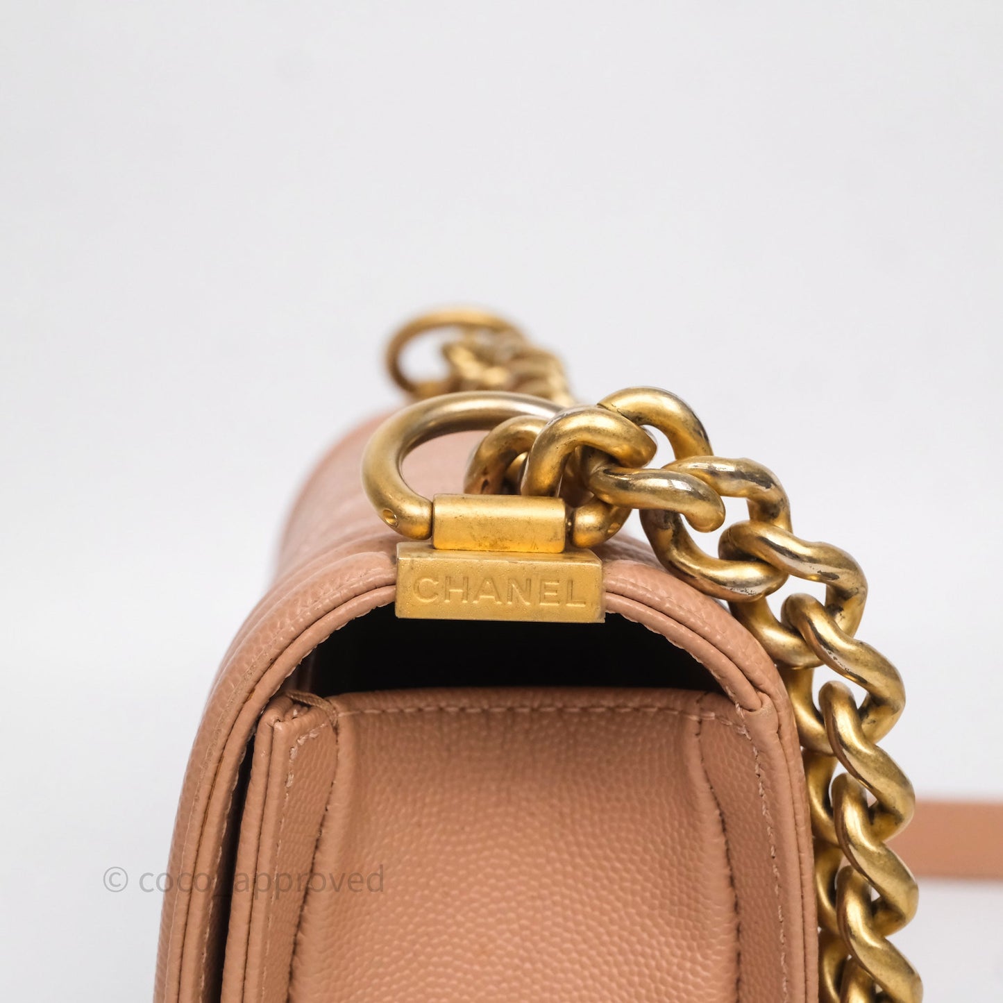 Chanel Small Boy Caviar Beige Pink Bag Aged Gold Hardware