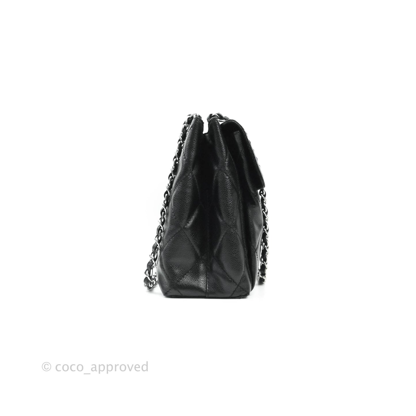 Chanel Quilted Black Caviar Tote Silver Hardware