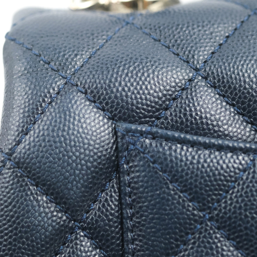 Chanel Mini Coco Handle Quilted Navy Caviar Gold Hardware Lizard Embossed Handle