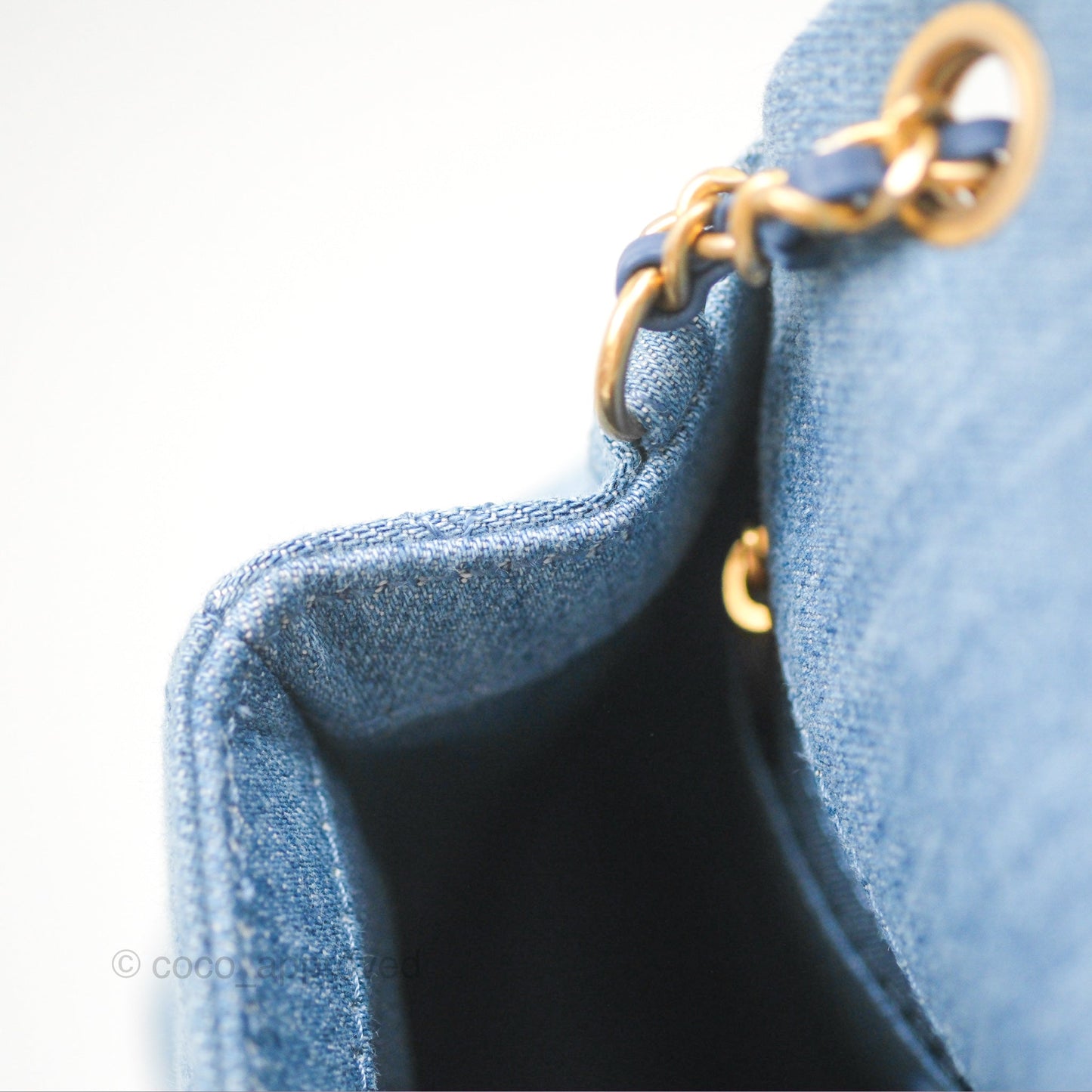 Chanel Mini Square Pearl Crush Quilted Denim Aged Gold Hardware