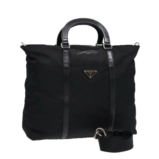 Luxury Prada Hand Bag Nylon 2way Black Silver  89129