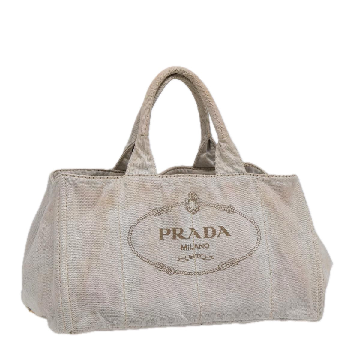 Luxury Prada Canapa GM Hand Bag Canvas Gray Gold  89131